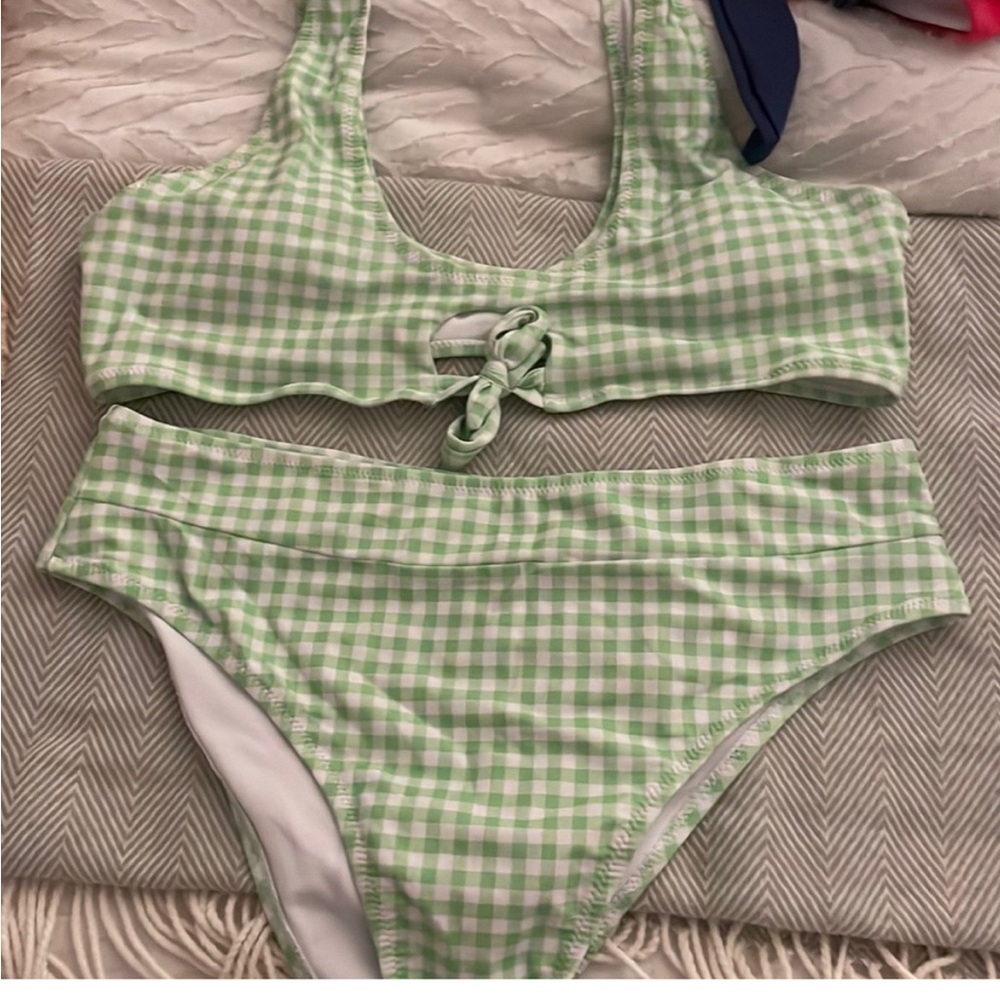 White and green checked bikini